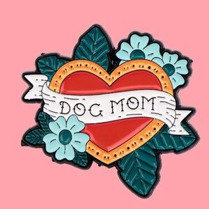 Dog Mom Enamel Pin - Red Heart Floral Design